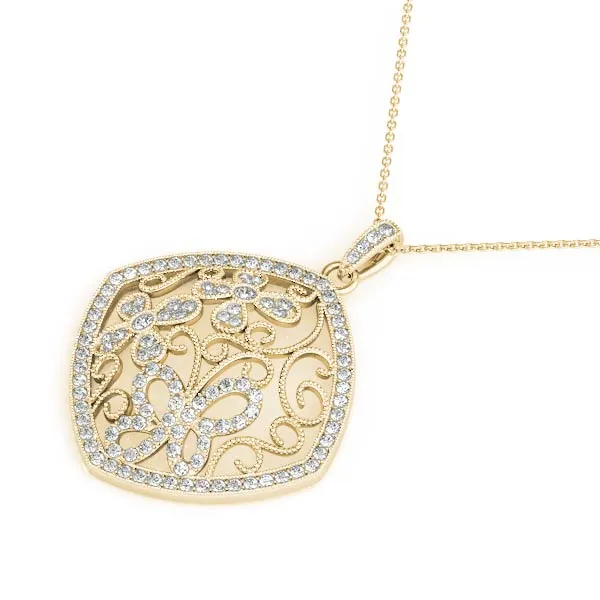 Pavé Diamond Floral Filigree Pendant Yellow gold
