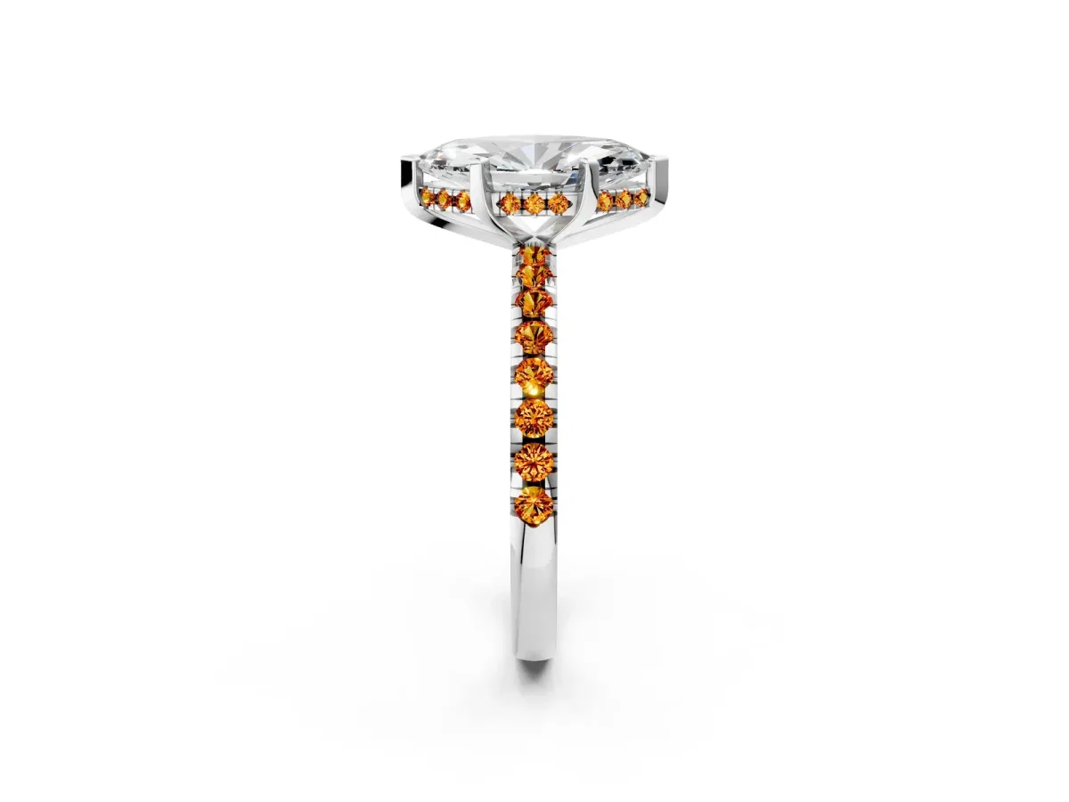 Marquise Cut Diamond Solitaire Ring with Round Citrine Pavé Band and Four-Prong Setting Silver
