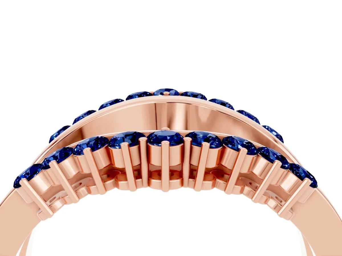 Round Blue Sapphire Chevron Contour Band with Prong Setting Rose gold