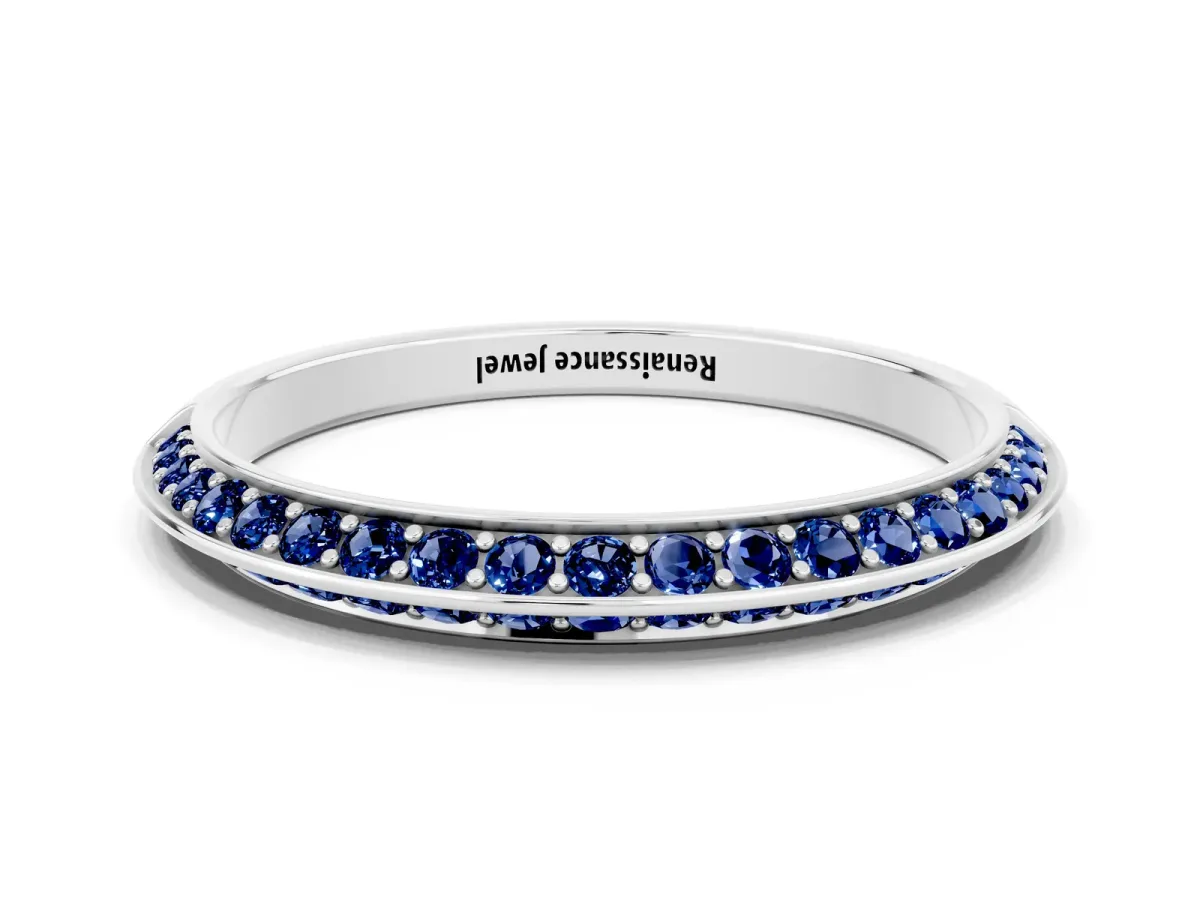 Double Row Pavé Round Blue Sapphire Eternity Band with Channel Setting Platinum