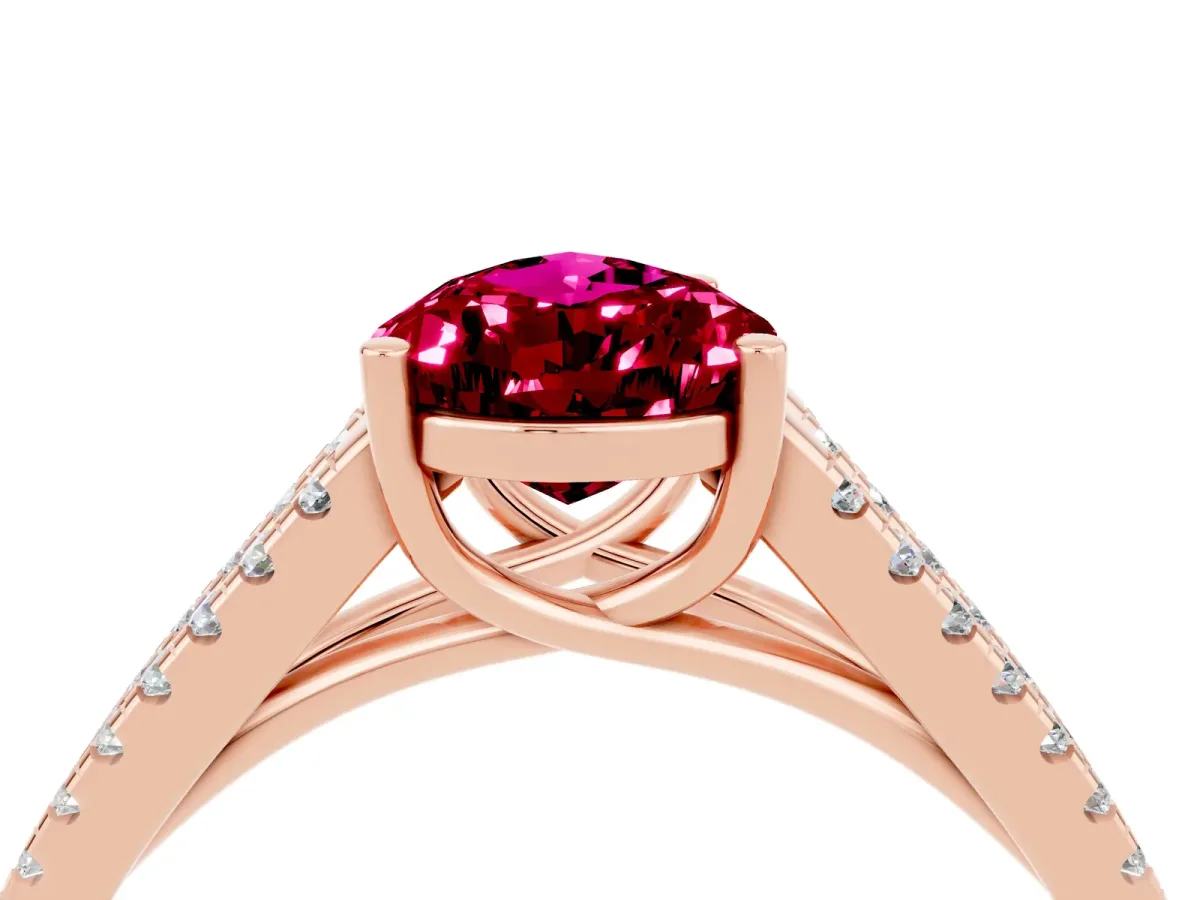 Pear Cut Garnet Solitaire Engagement Ring with Split Shank Pavé Band Rose gold