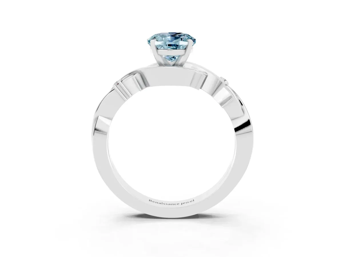 Oval Cut Aquamarine Solitaire Ring with Twisted Band and Prong Setting Silver