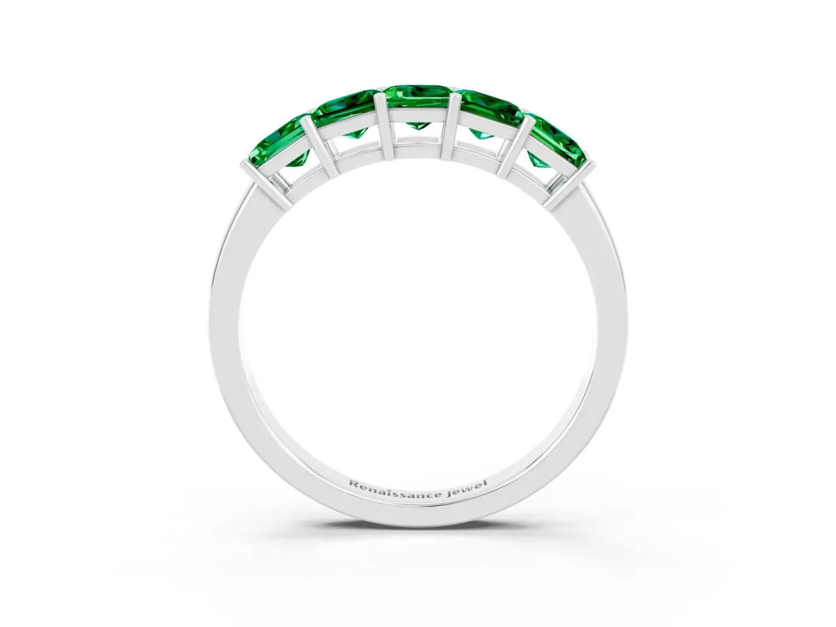Princess Cut Five-Stone Emerald Band with Prong Setting Platinum