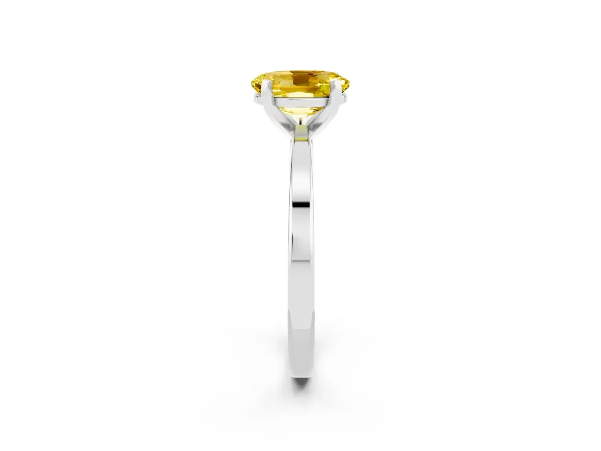 Oval Cut Yellow Sapphire Solitaire Engagement Ring with Classic Band and Four-Prong Setting Silver