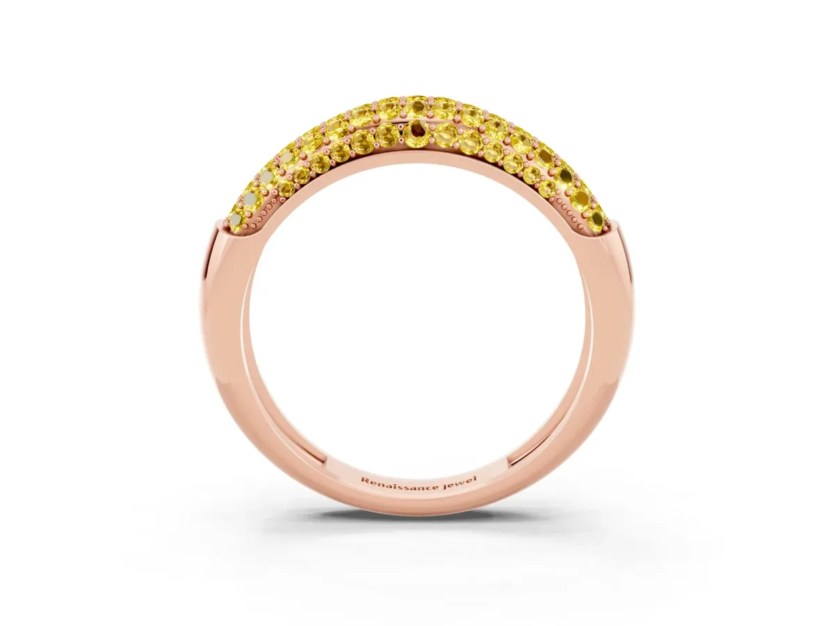 Three-Row Pavé Round Yellow Sapphire Dome Band Rose gold