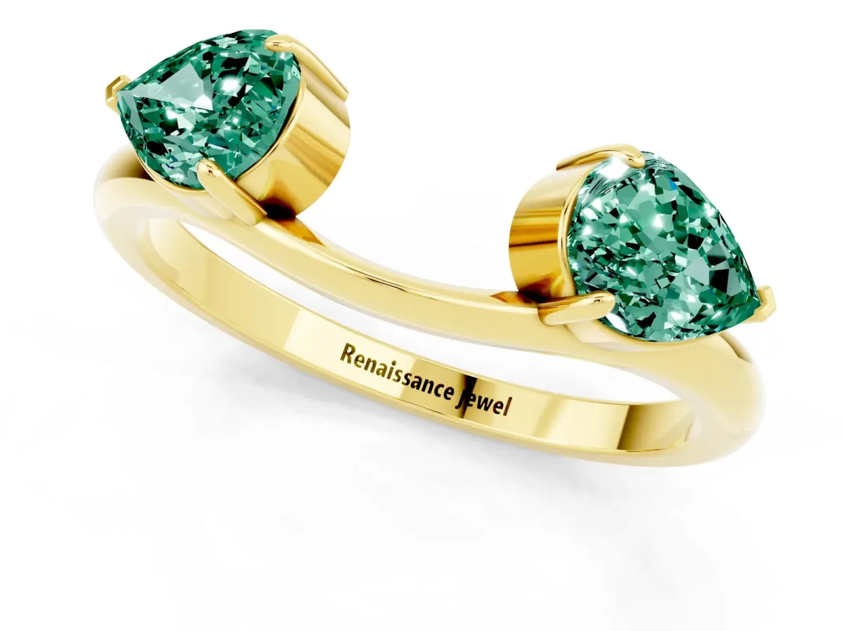 Two-Stone Pear Green Sapphire Bypass Ring with Prong Setting Yellow gold
