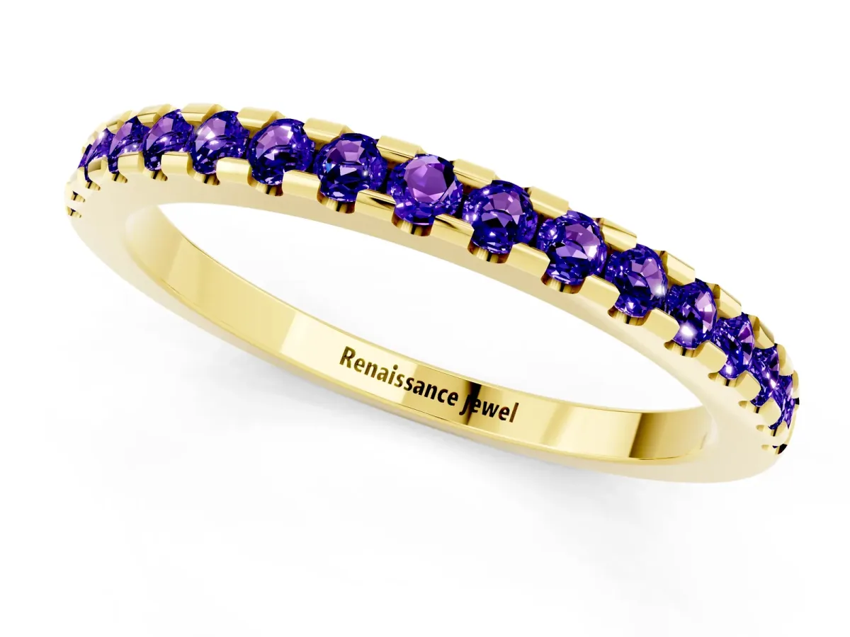 Round Tanzanite Pavé Set Eternity Band with Micro Prong Setting Yellow gold