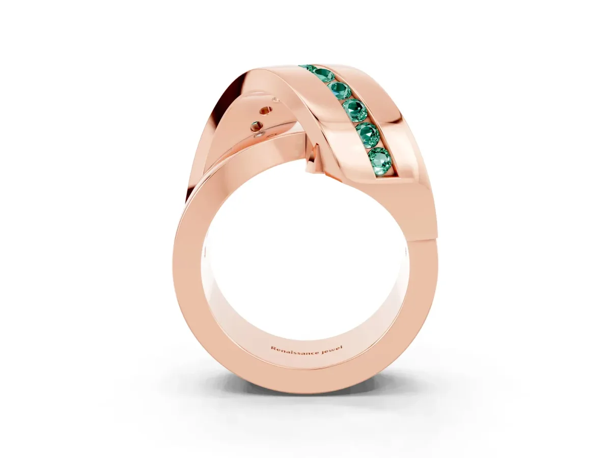 Pavé Round Green Sapphire Crossover Band with Channel Setting Rose gold