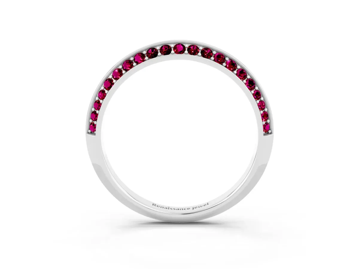 Double Row Pavé Round Garnet Eternity Band with Channel Setting White gold