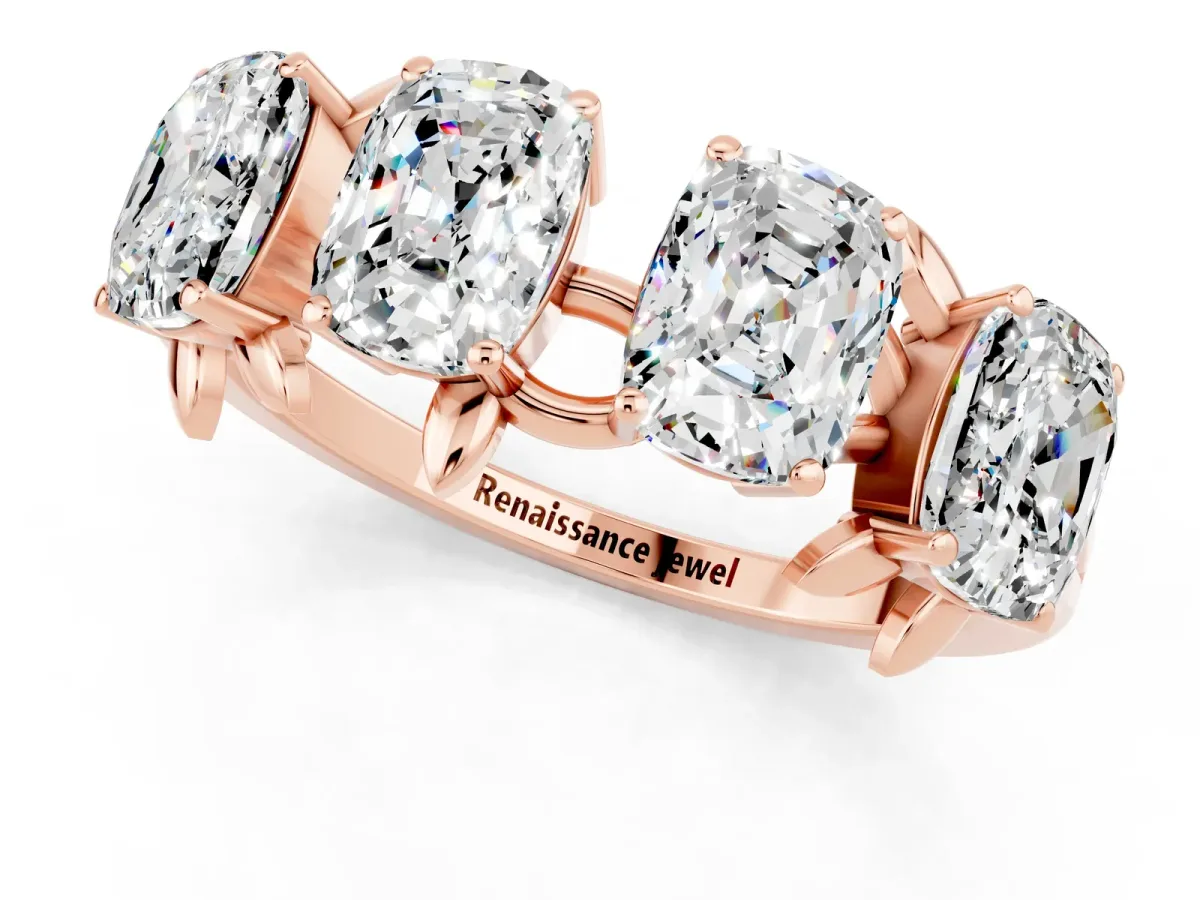 Emerald Cut Moissanite Prong-Set Half Eternity Band Rose gold