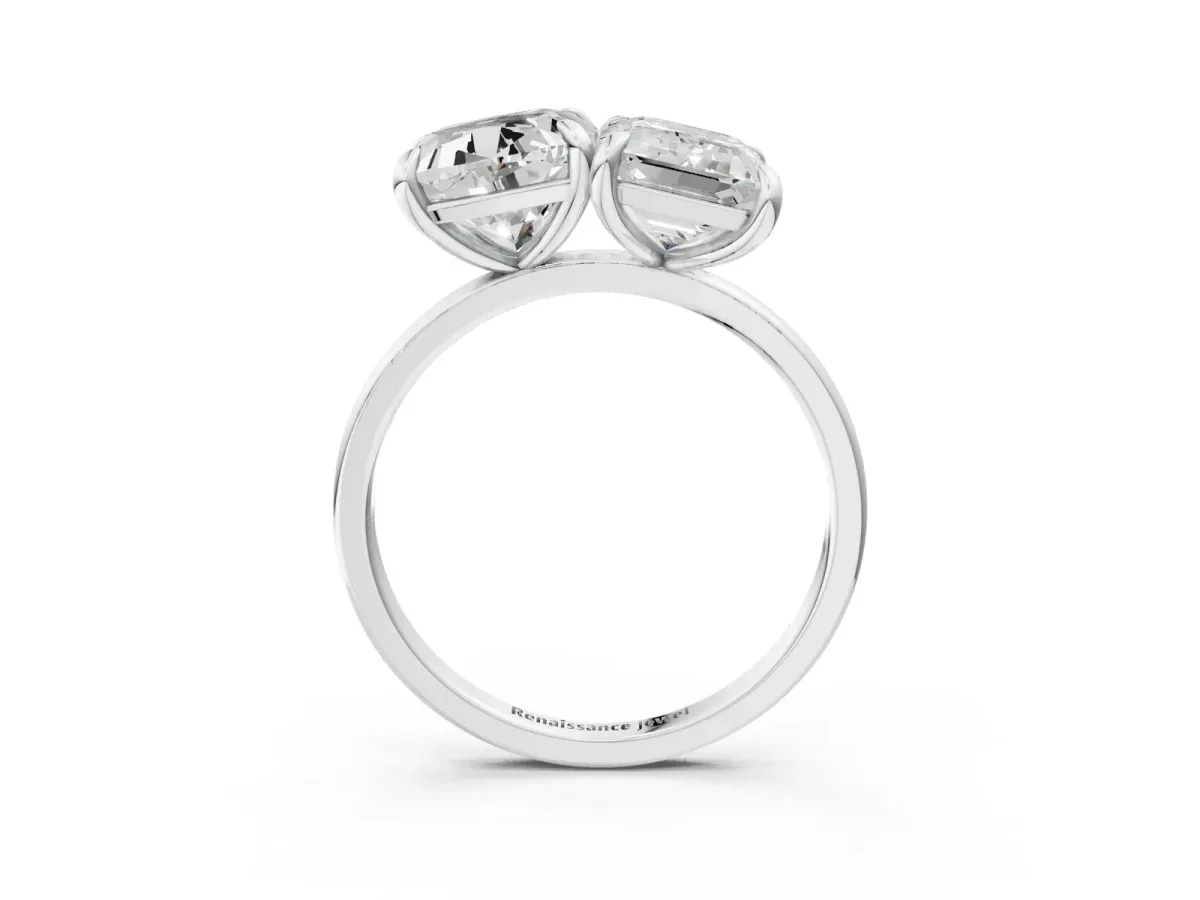 Cushion and Emerald Toi Moi Ring with Prong Setting and Plain Band Silver