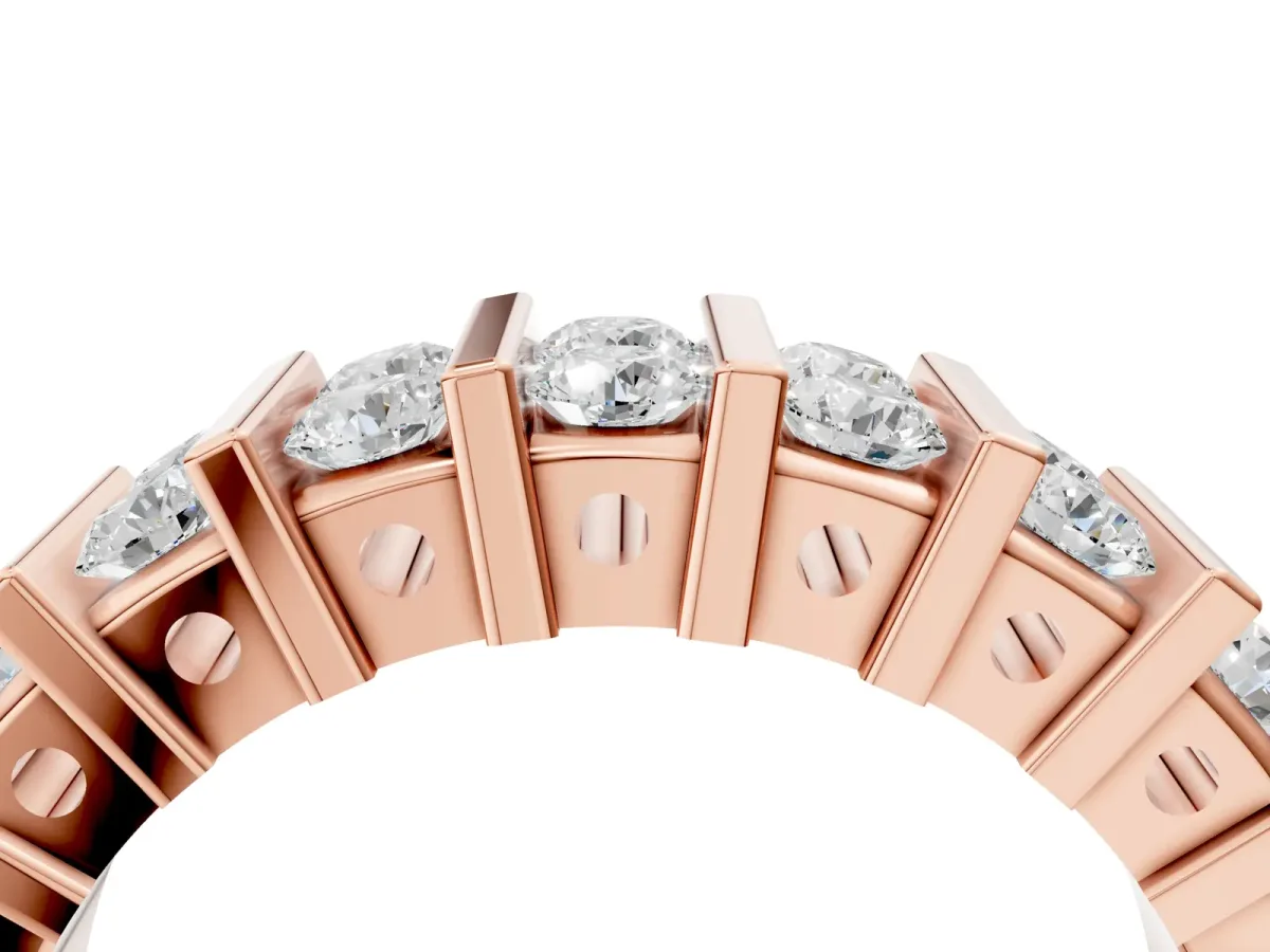 Channel Set Round Diamond Step Band with Bar Prong Setting Rose gold