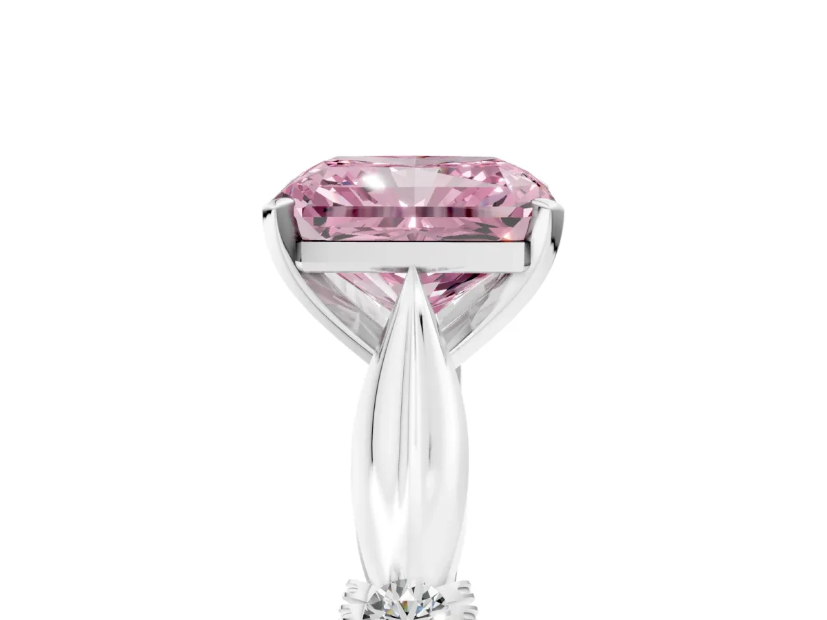 Fancy Pink Radiant Cut Solitaire Diamond Twisted Band with Four-Prong Setting Platinum