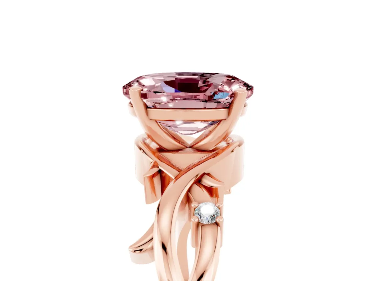 Oval Cut Morganite Solitaire Ring with Twisted Band and Prong Setting Rose gold