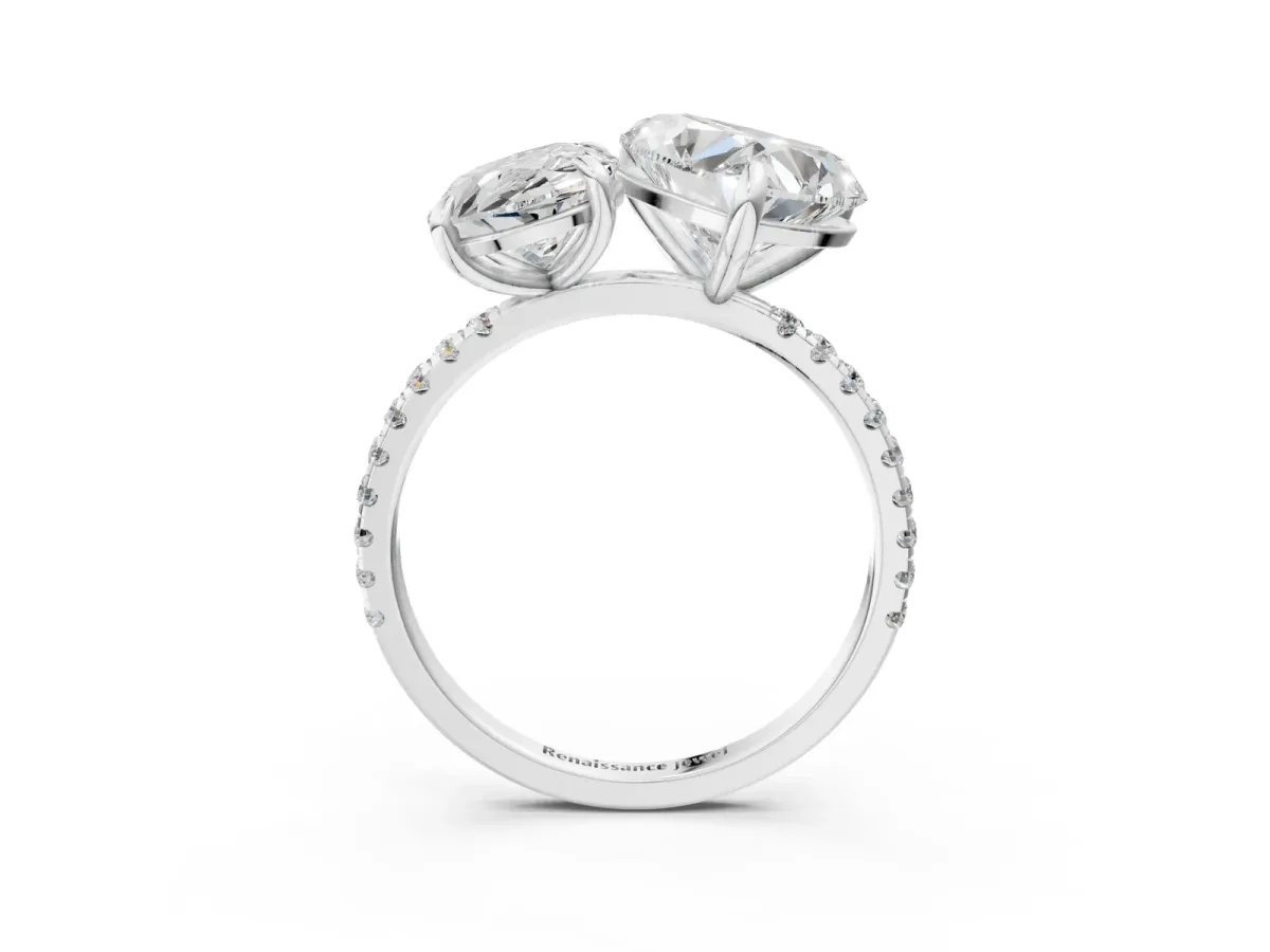 Oval and Heart Toi Moi Ring with Prong Setting and Pave Band Silver
