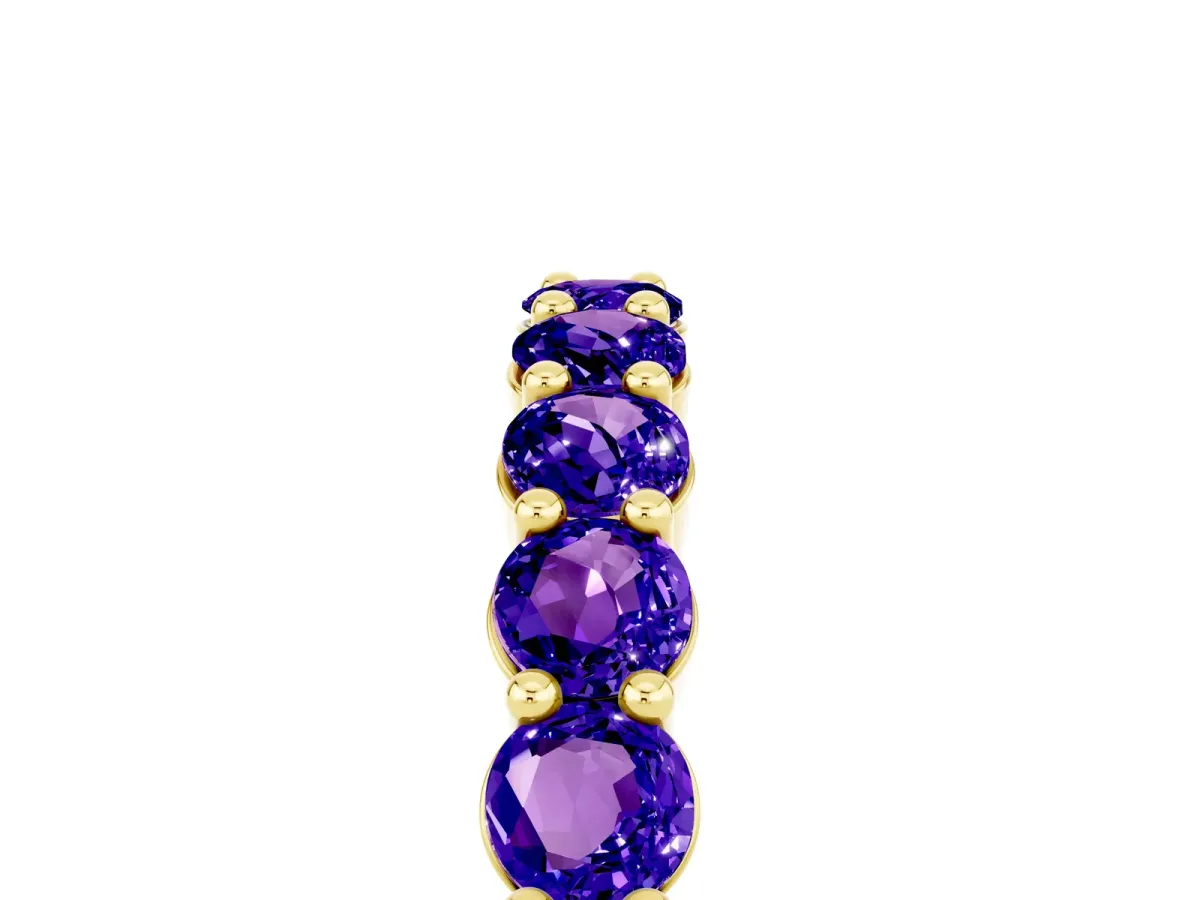 Round Tanzanite Half Eternity Band with Prong Setting Yellow gold