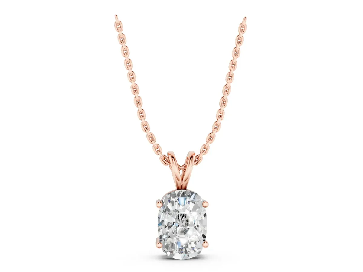 Old Mine Cushion Diamond Solitaire Pendant with Four Prong Setting Rose gold