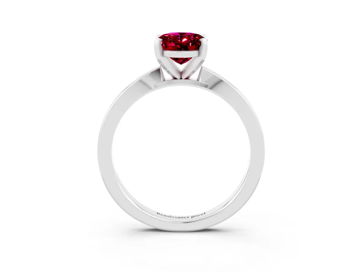 Oval Cut Garnet Solitaire Engagement Ring with Classic Band and Four-Prong Setting Silver