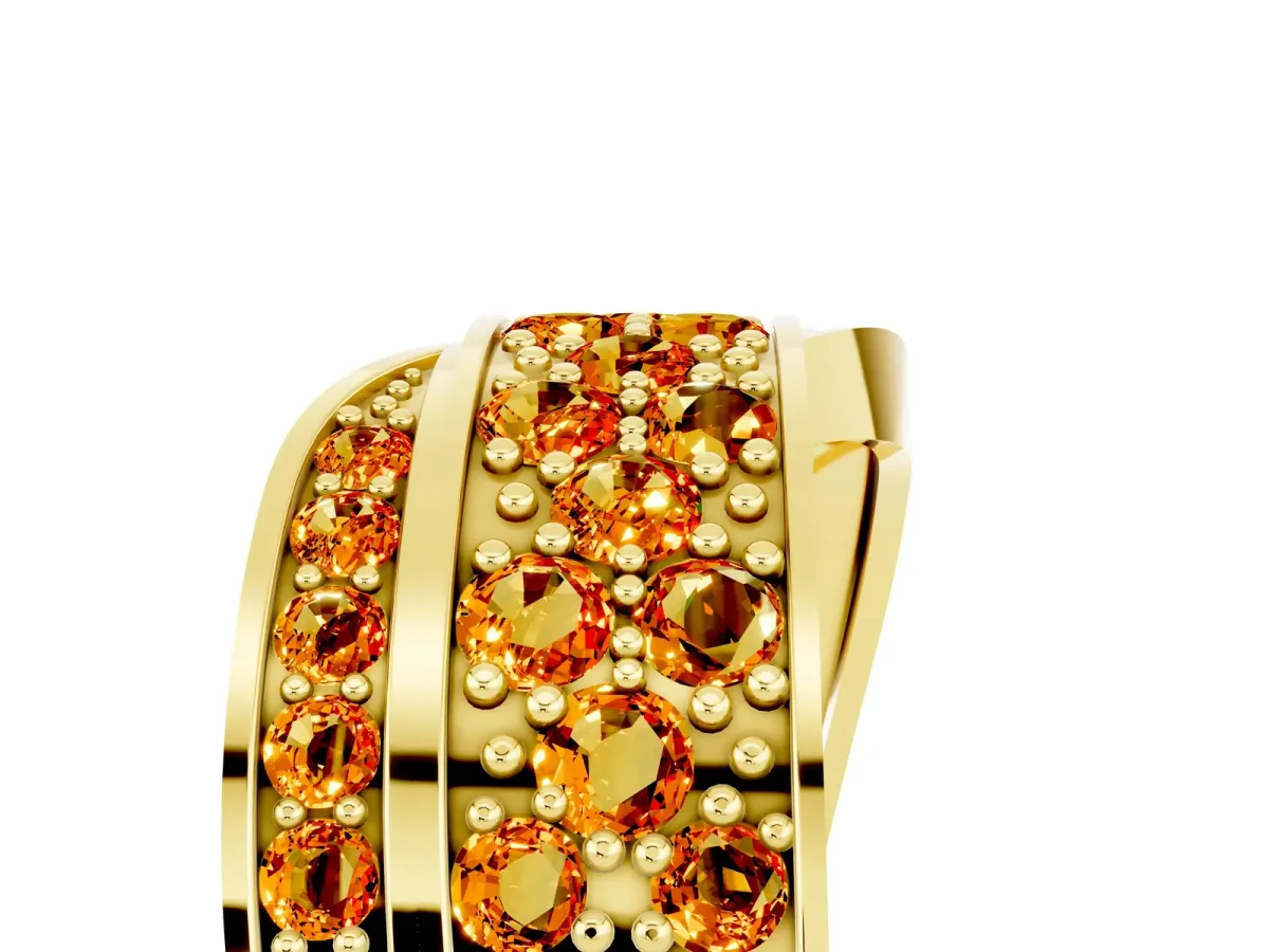 Pavé Round Citrine Crossover Band with Bead Prong Setting Yellow gold