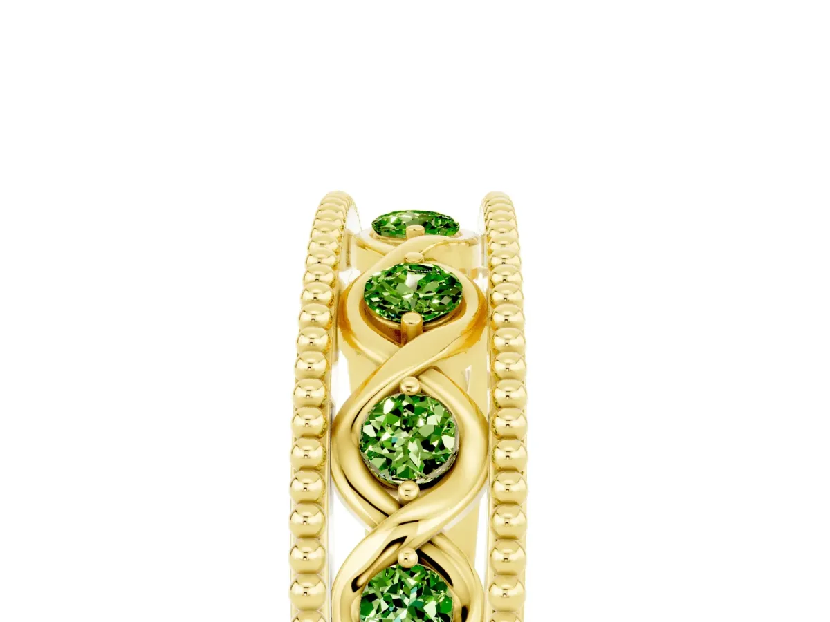 Round Peridot Twist Milgrain Band with Bezel Setting Yellow gold
