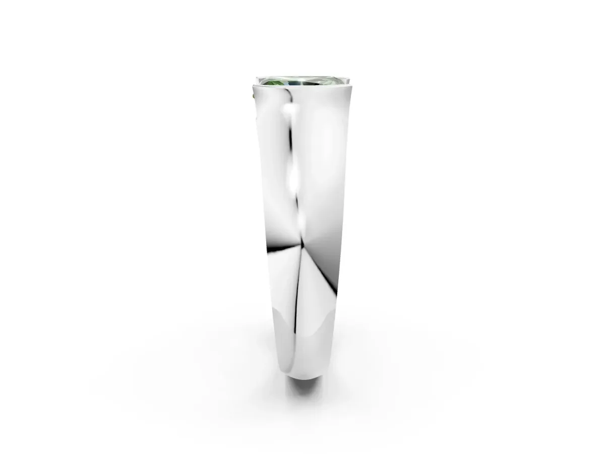 Fancy Green Radiant Cut Solitaire Bezel Set Diamond Ring with Wide Band Platinum