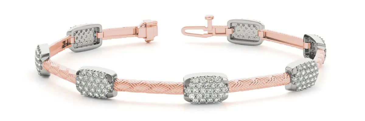 Pavé Round Diamond Cable Bracelet with Box Clasp Rose gold