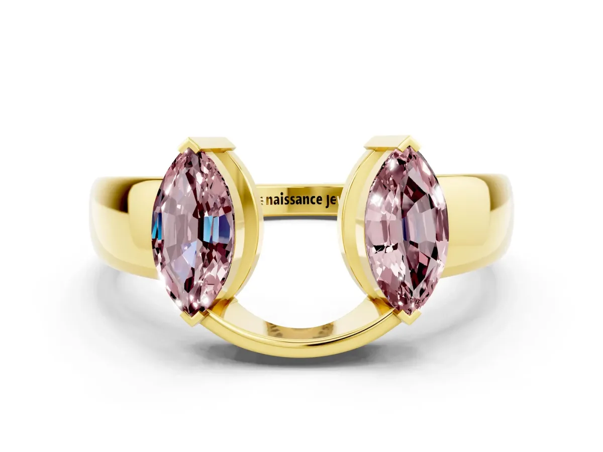 Marquise Morganite Open Band Ring with Tension Setting Yellow gold