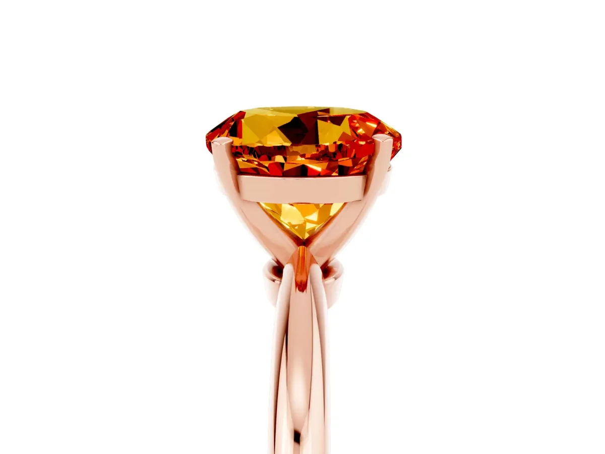 Round Cut Citrine Solitaire Ring with Six-Prong Setting and Classic Band Rose gold