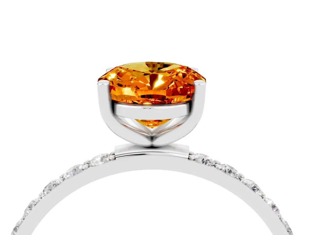 Oval Cut Citrine Solitaire Ring with Round Pavé Band and Prong Setting Silver