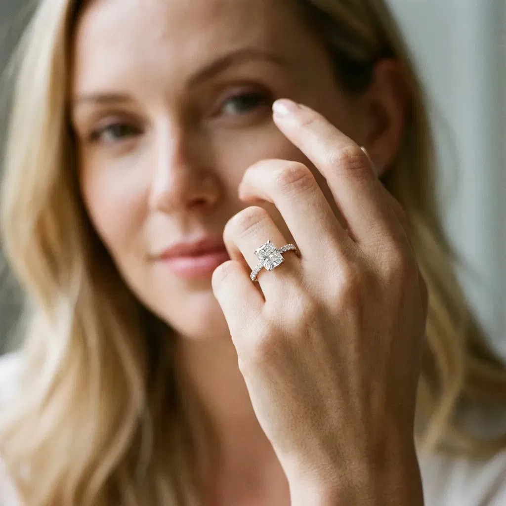 Radiant Cut Diamond Solitaire Pavé Band with Four-Prong Setting Platinum