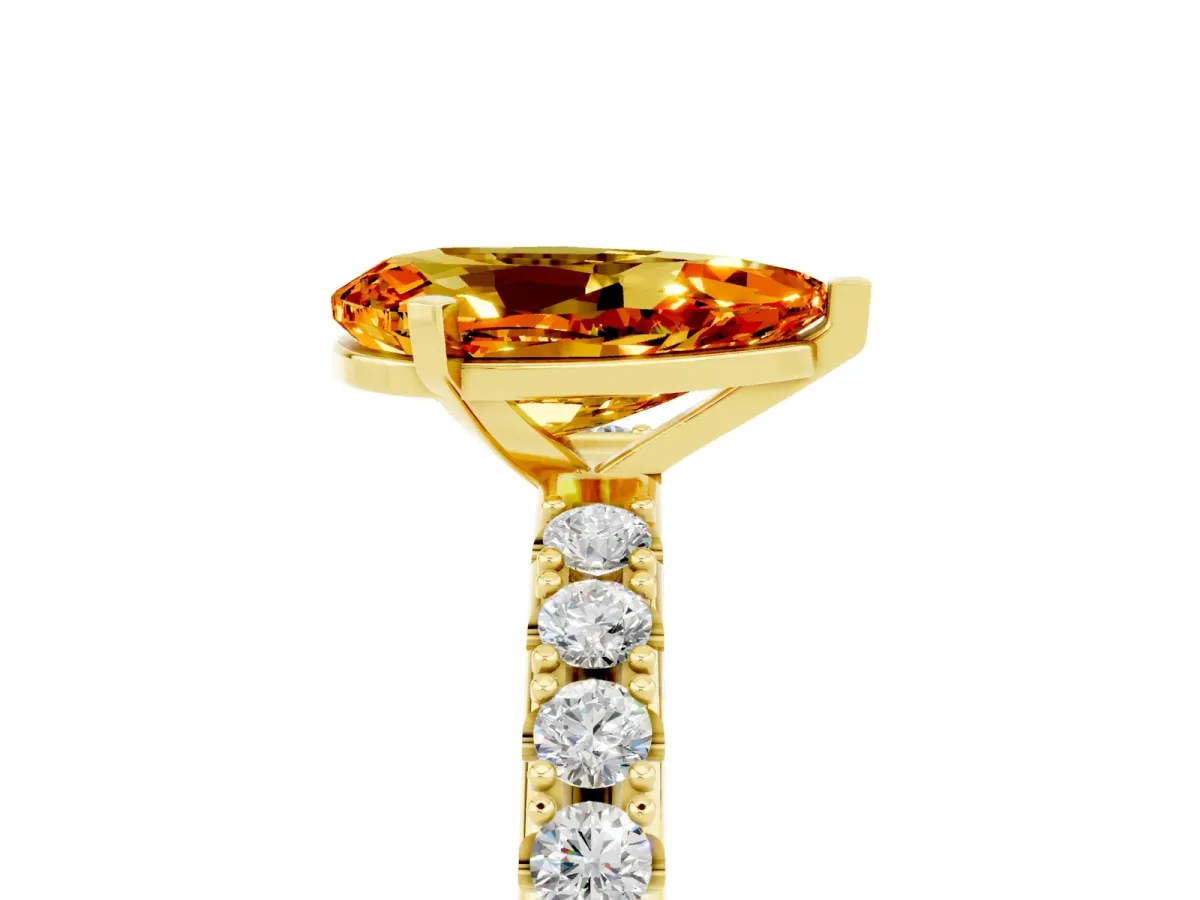Pear Cut Citrine Solitaire Pavé Band with Four-Prong Setting Yellow gold