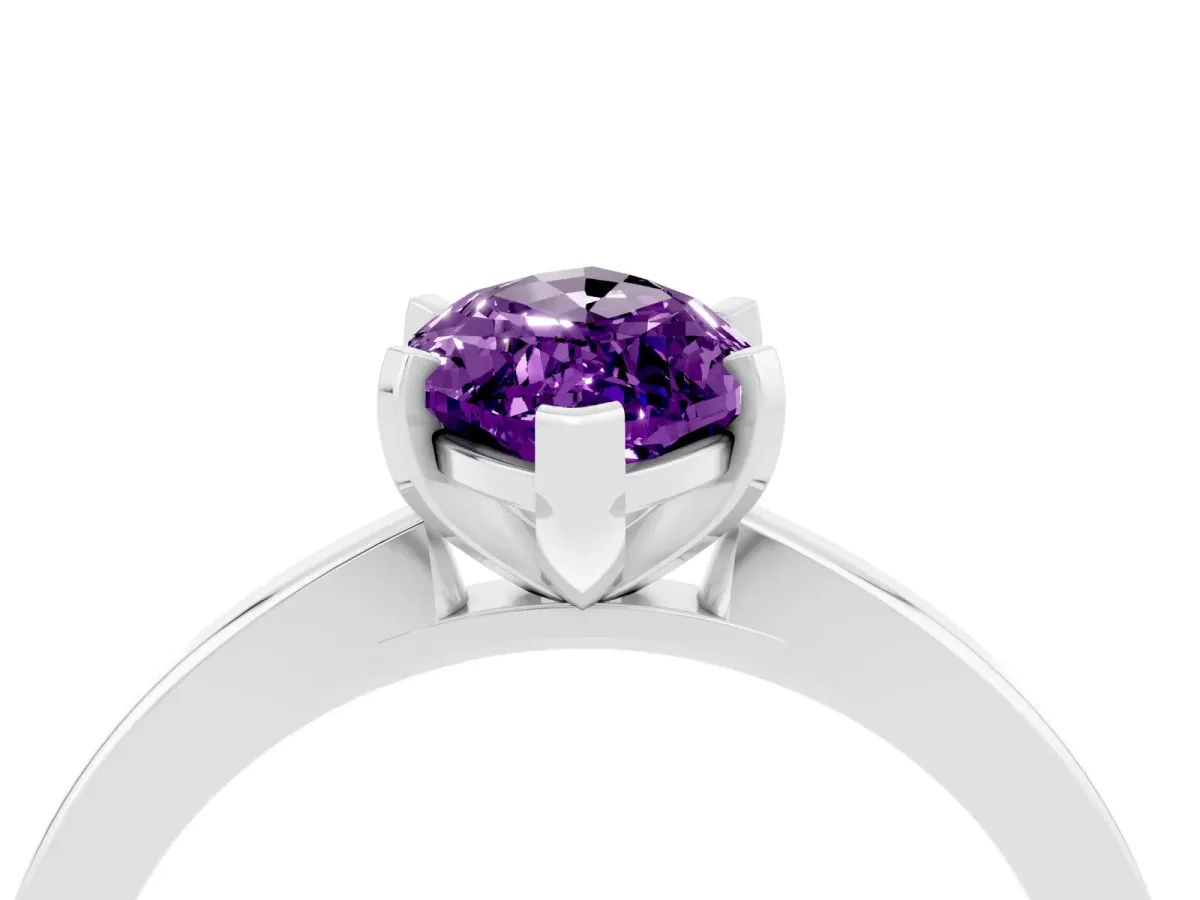 Marquise Cut Amethyst Solitaire Engagement Ring with Classic Band and Four-Prong Setting Silver