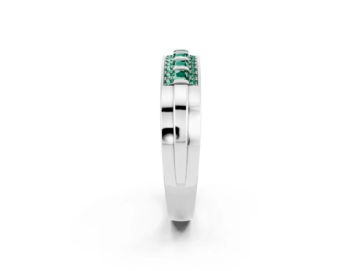 Bar-Set Princess Cut Green Sapphire Pavé Band Silver