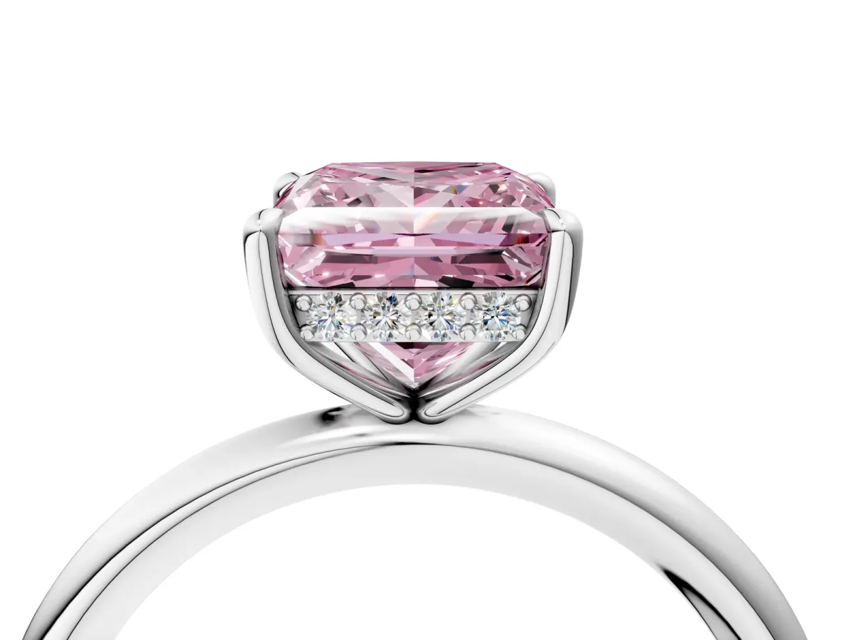 Fancy Pink Princess Cut Diamond Solitaire Ring with Thin Band and Four-Prong Setting White gold