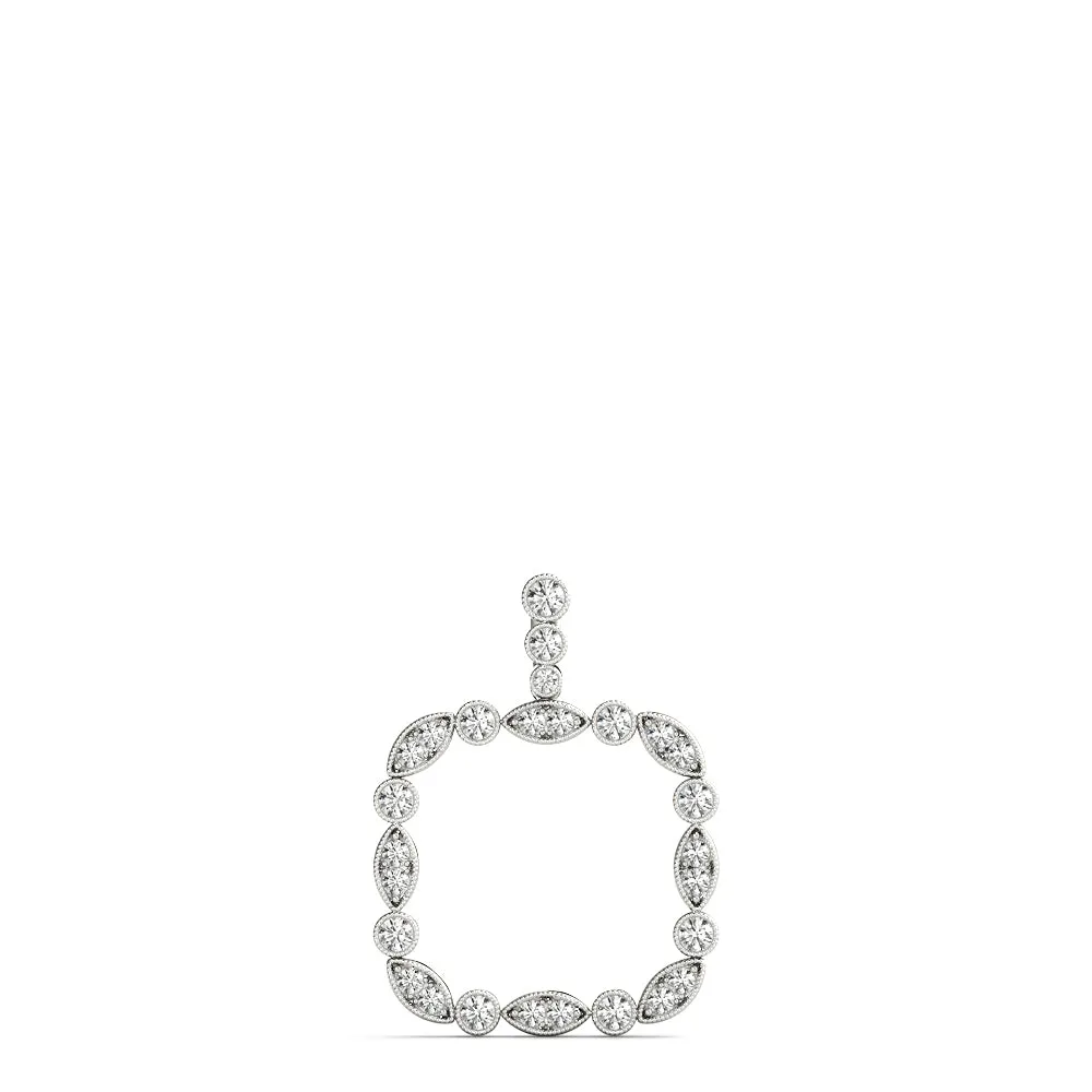 Bezel Marquise and Round Diamond Pendant Silver