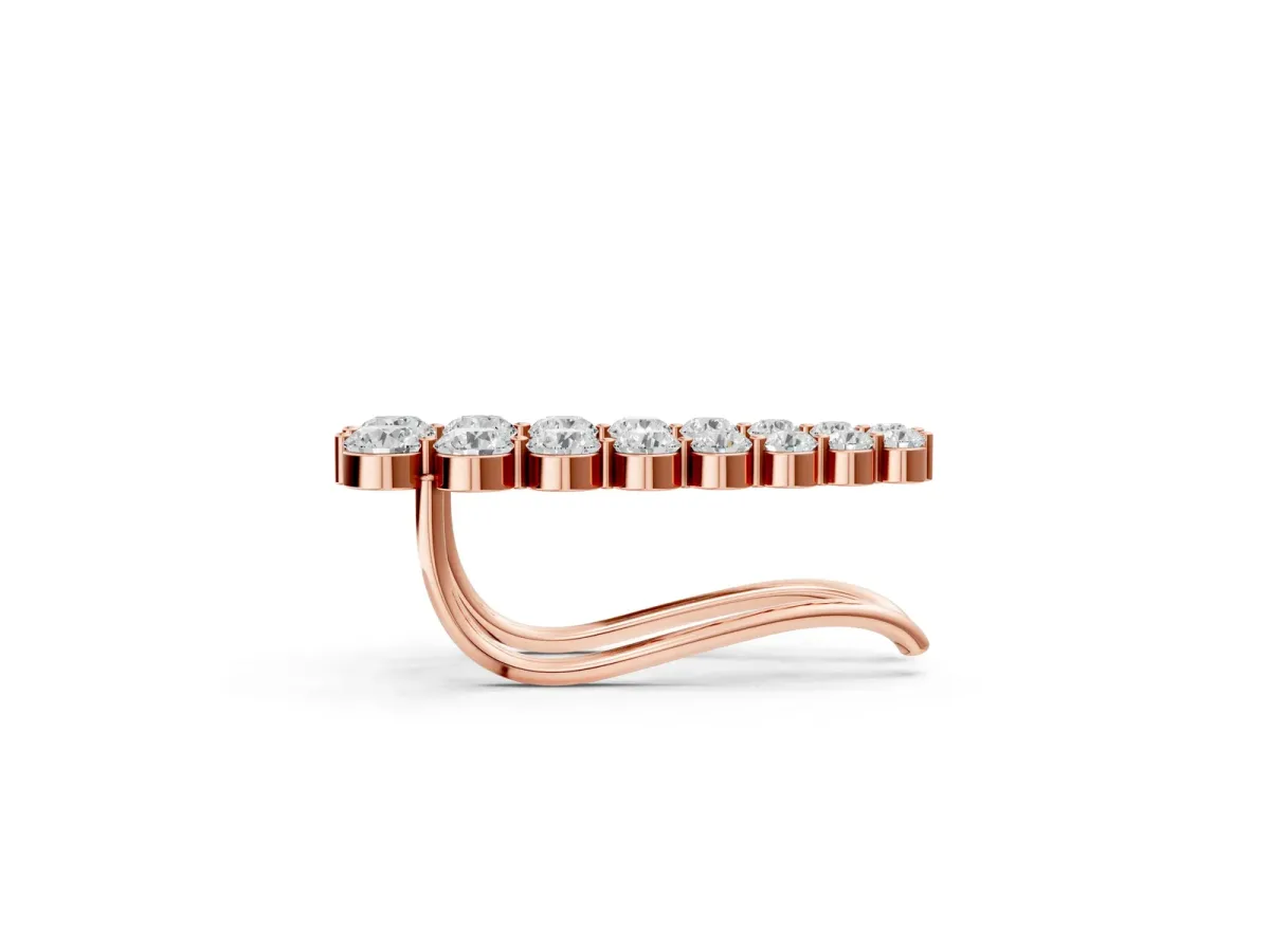Round Diamond Climber Earrings with Prong Setting on Curved Band Rose gold