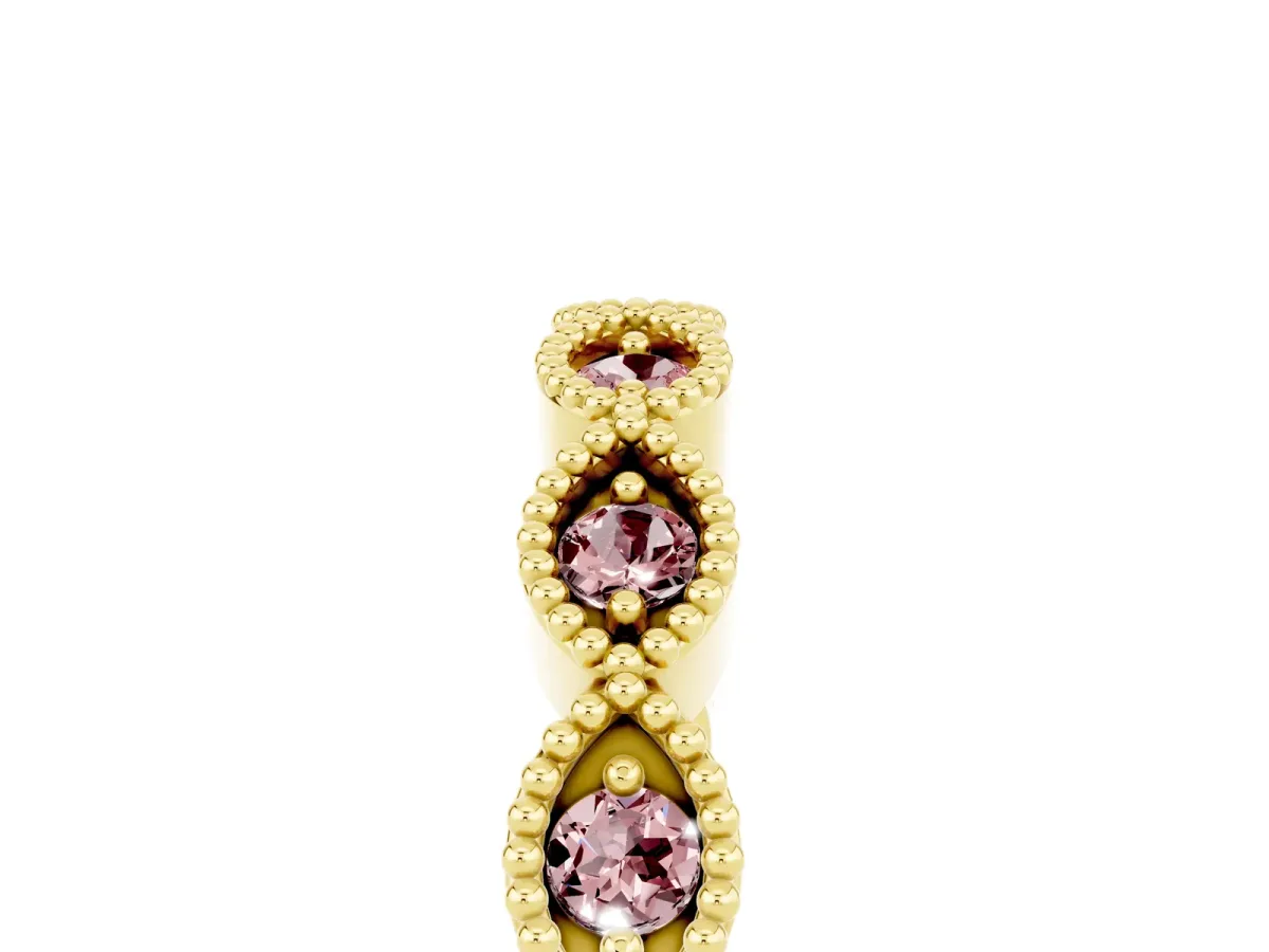 Milgrain Marquise Morganite Half Eternity Band with Bezel Setting Yellow gold