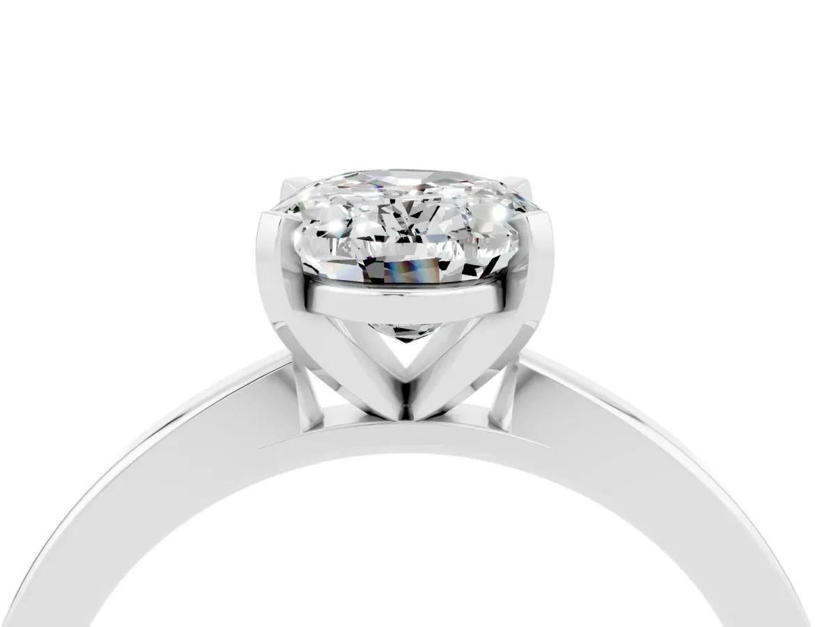 Oval Cut Moissanite Solitaire Engagement Ring with Classic Band and Four-Prong Setting Silver