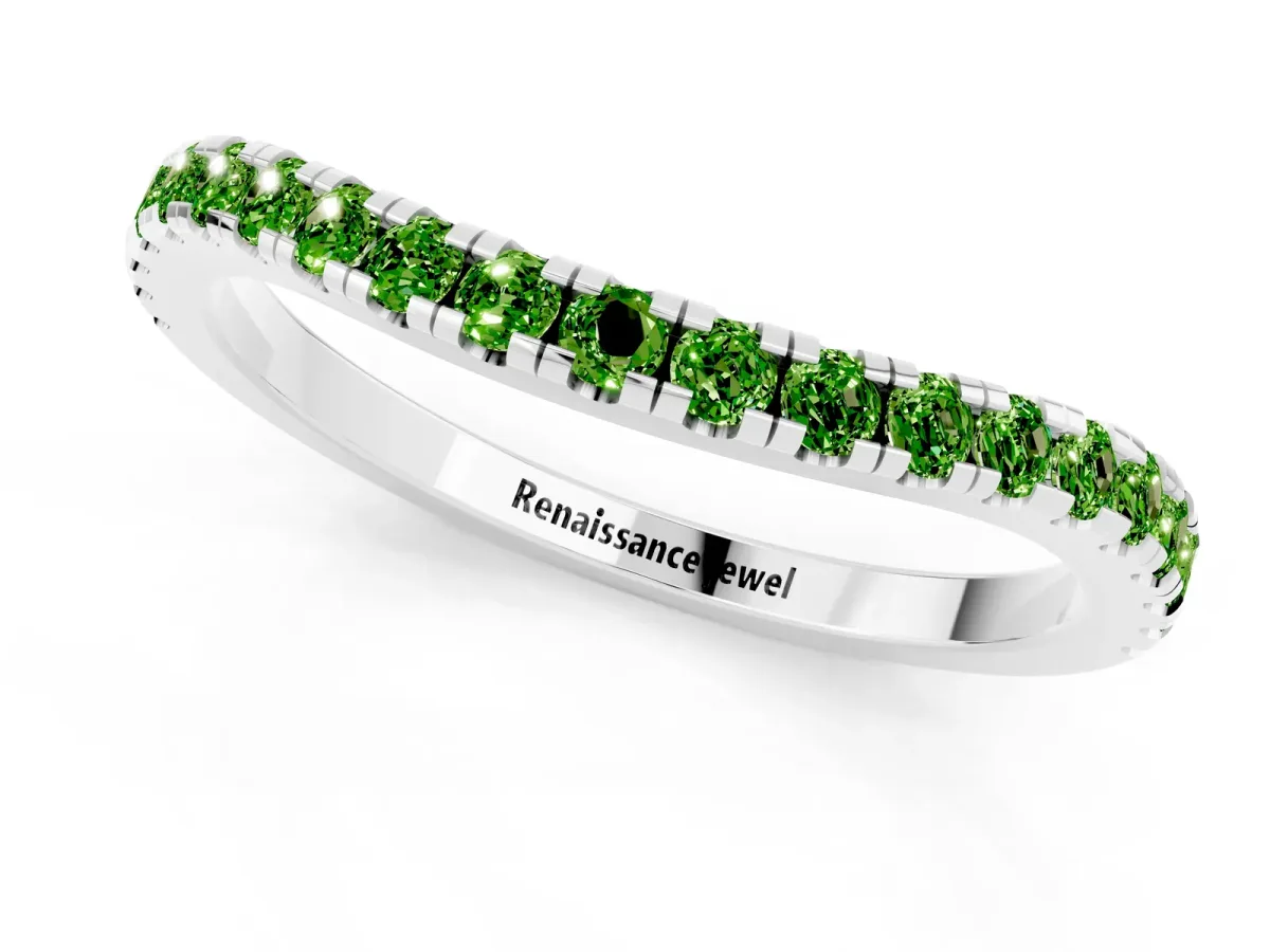Round Peridot Pavé Half Eternity Band with Shared Prong Setting Platinum