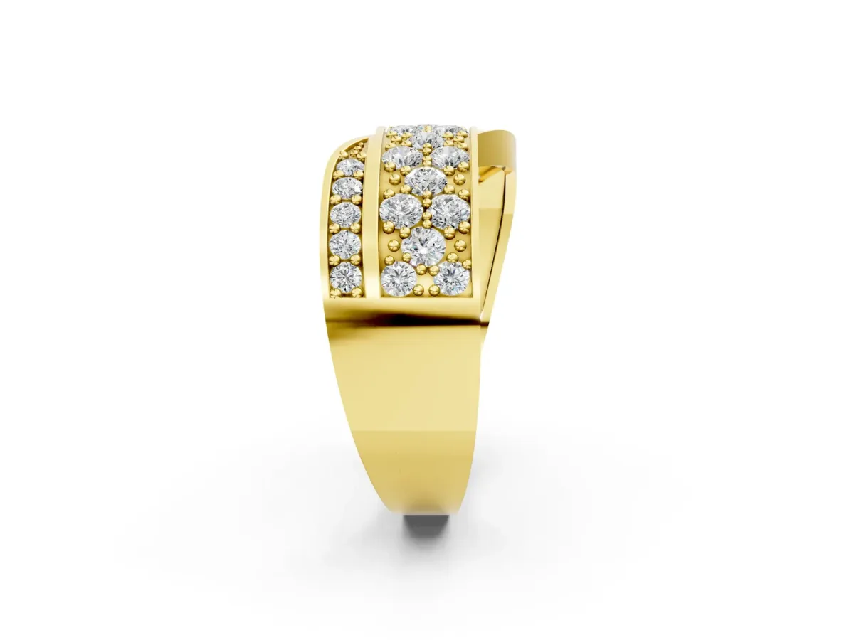 Pavé Round Diamond Crossover Band with Bead Prong Setting Yellow gold
