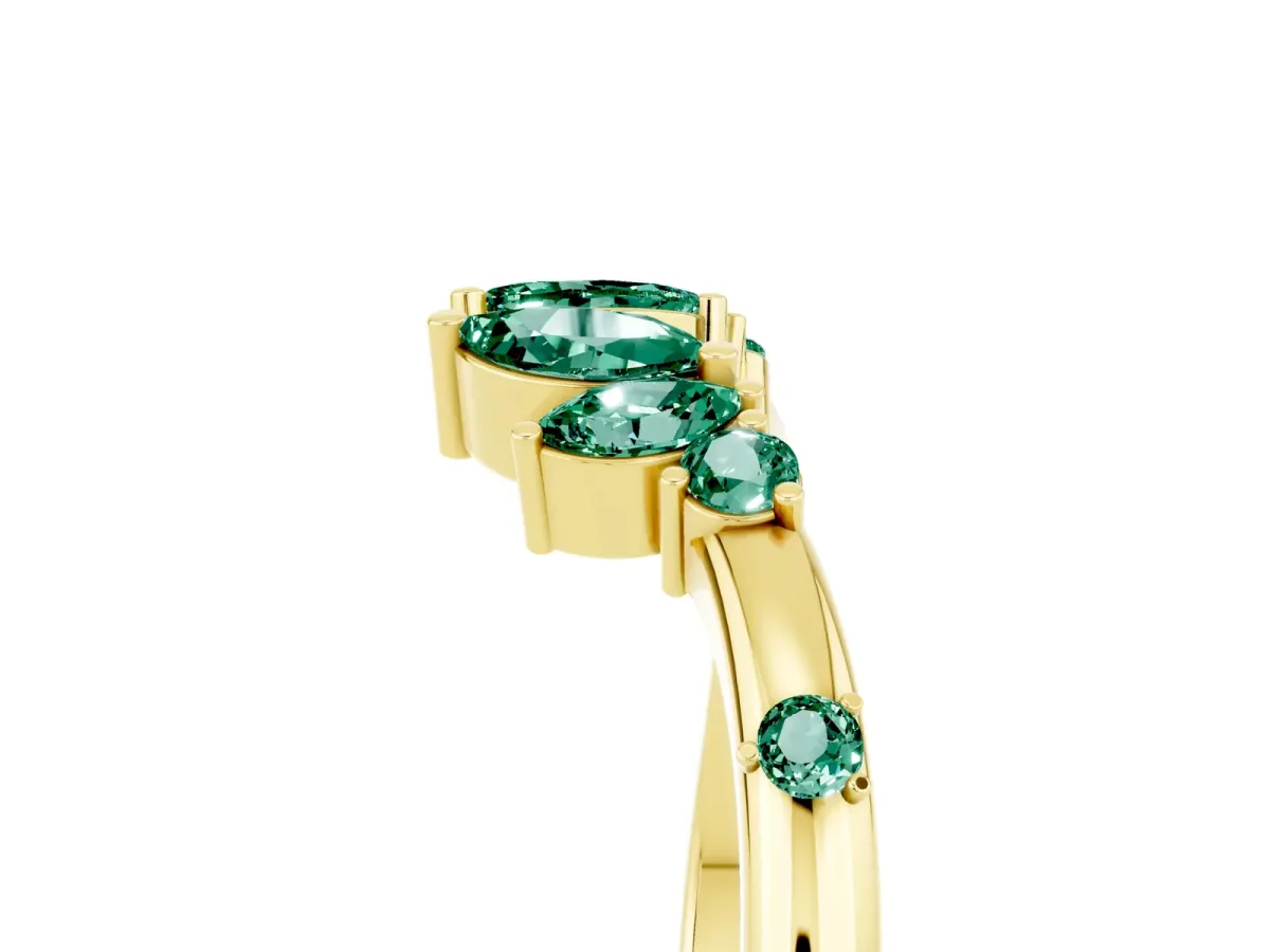 Open Marquise Cluster Green Sapphire Band with Prong Setting Yellow gold