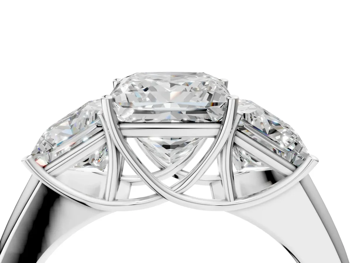 Three-Stone Princess Cut Cut Diamond Ring with Prong Setting and Classic Band White gold