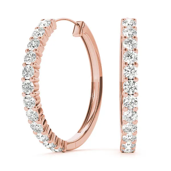 Round Diamond Hoop Earrings with Prong Setting Rose gold