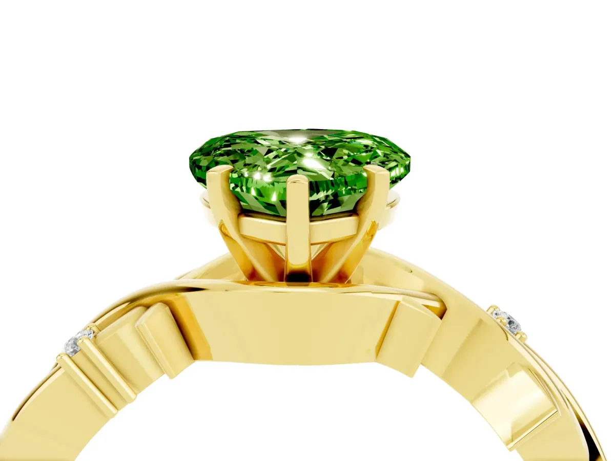 Heart Cut Peridot Solitaire Ring with Twisted Band and Prong Setting Yellow gold