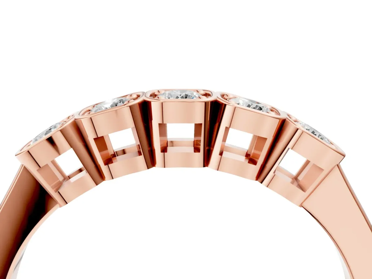 Five-Stone Round Diamond Bezel Set White Gold Band Rose gold