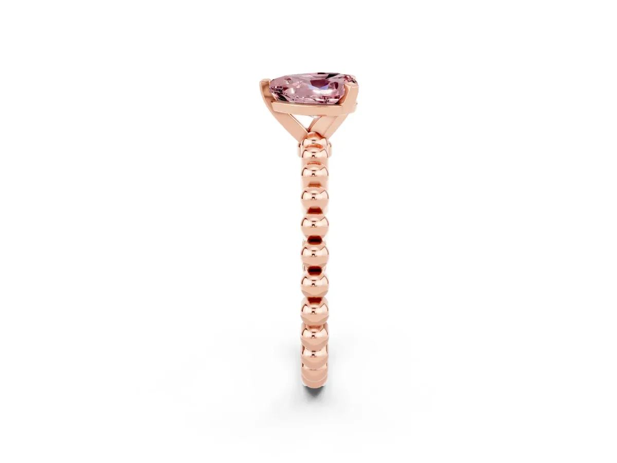 Heart Cut Morganite Solitaire Ring with Beaded Band and Prong Setting Rose gold