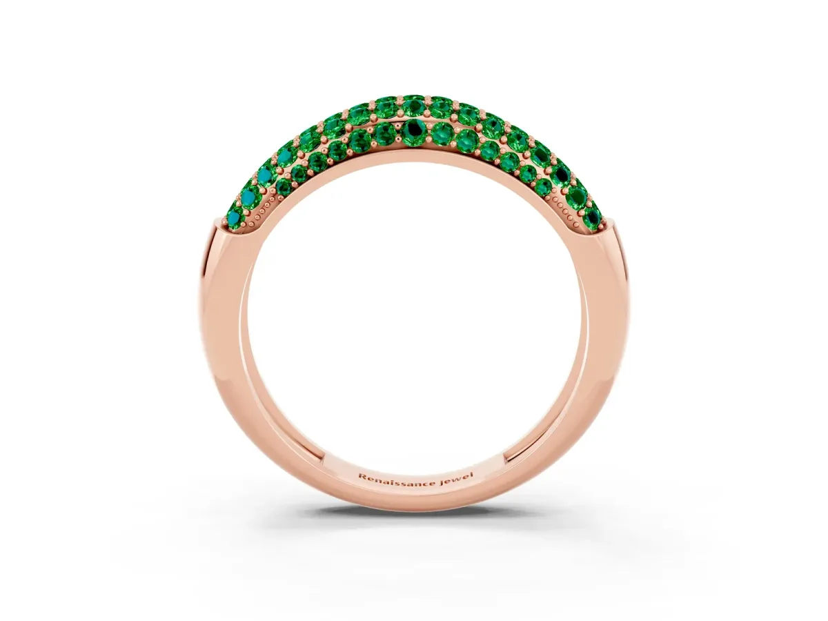 Three-Row Pavé Round Emerald Dome Band Rose gold