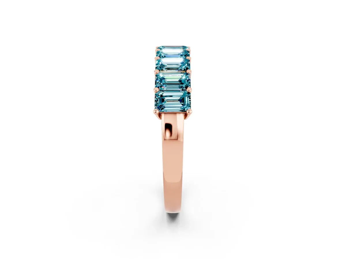 Emerald Cut Blue Topaz Prong-Set Eternity Band Rose gold