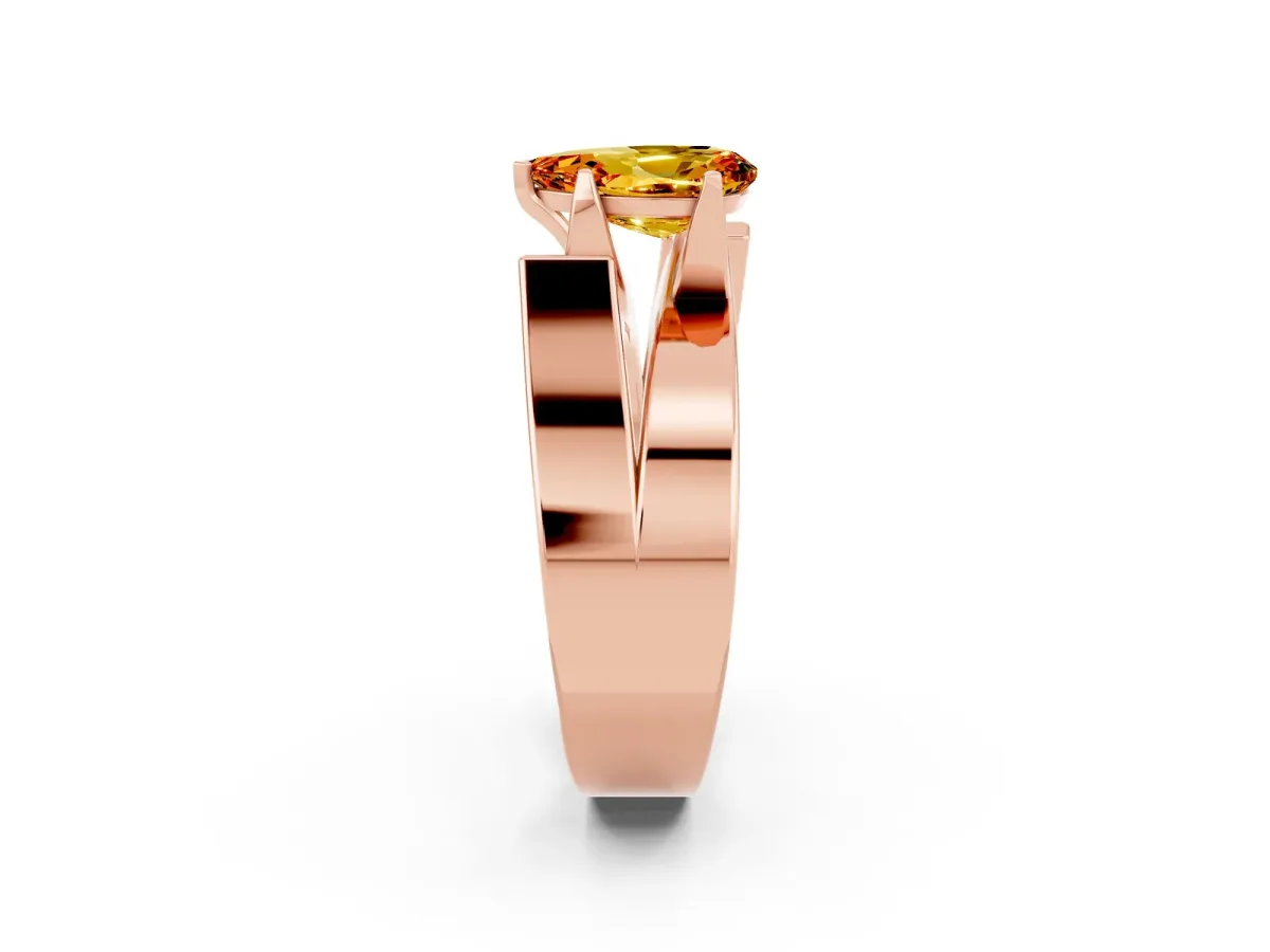 Modern Tension Set Pear Cut Citrine Solitaire Wide Band Ring Rose gold