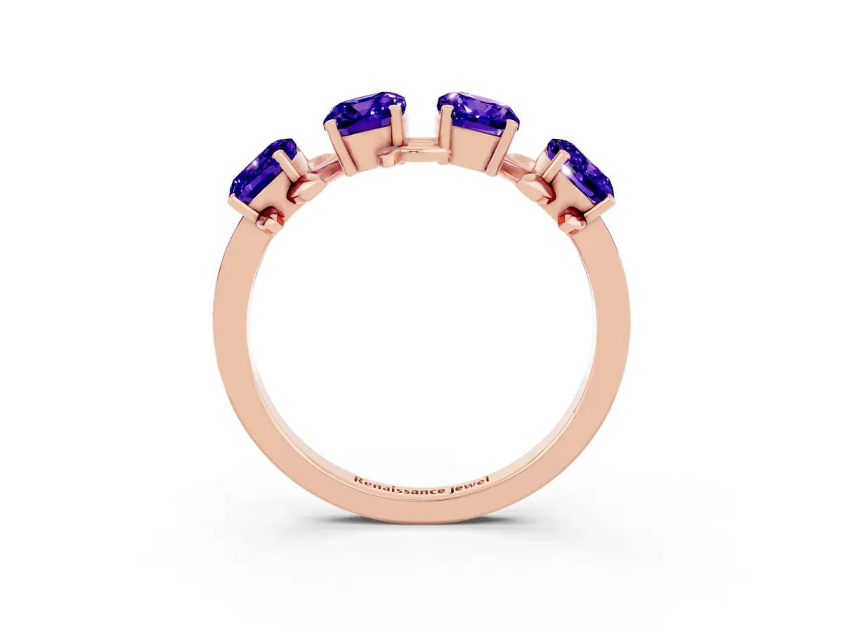 Emerald Cut Tanzanite Prong-Set Half Eternity Band Rose gold